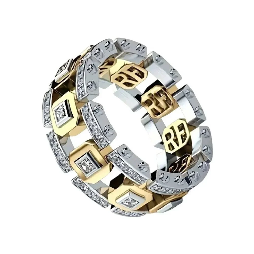 Tungsten Steel Eternity Two Tone Gold & Silver Statement 1.80 Carat CZ Ring